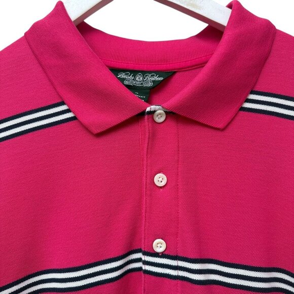 Brooks Brothers Mens Polo Shirt XL Pink Stripe Performance Knit Cotton Golf Prep - Picture 3 of 13